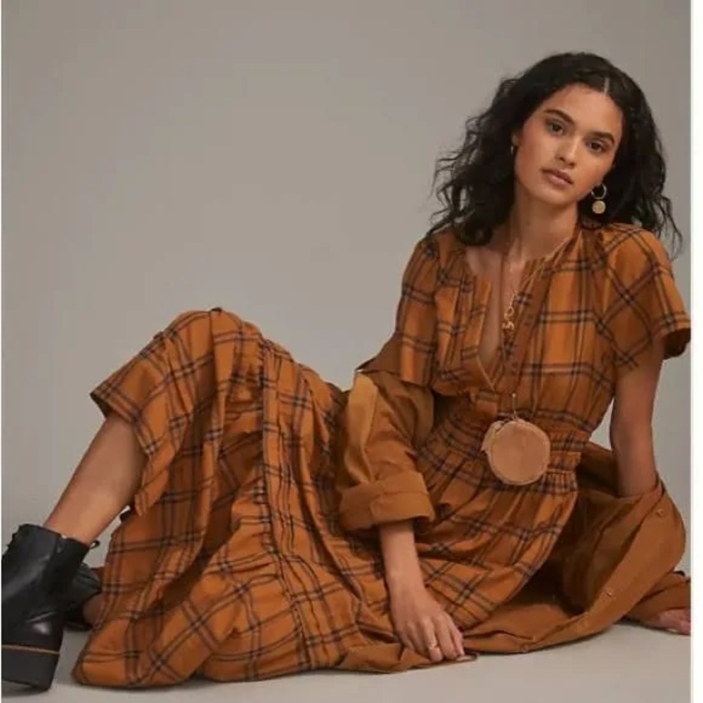 Anthropologie Maeve Somerset Plaid Maxi Dress, L, NWOT